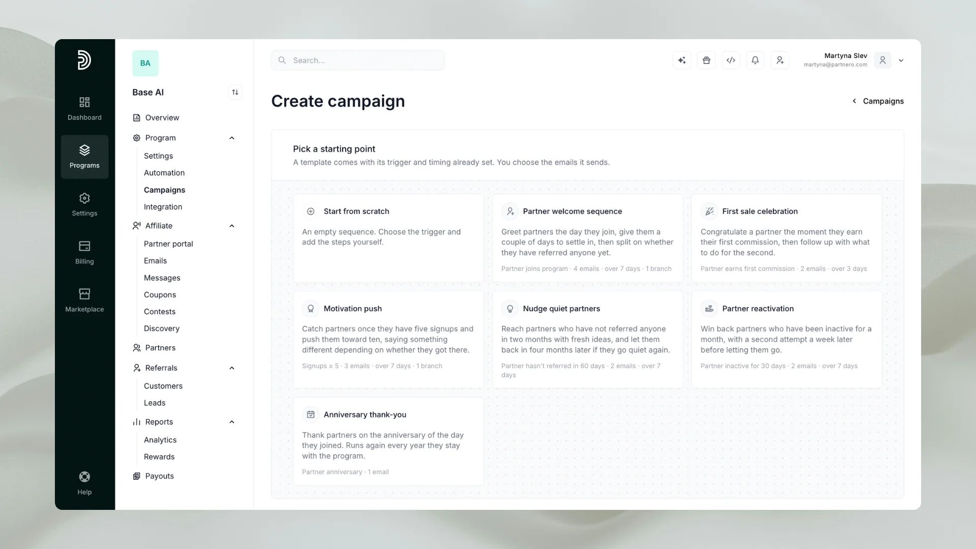 create campaign - templates