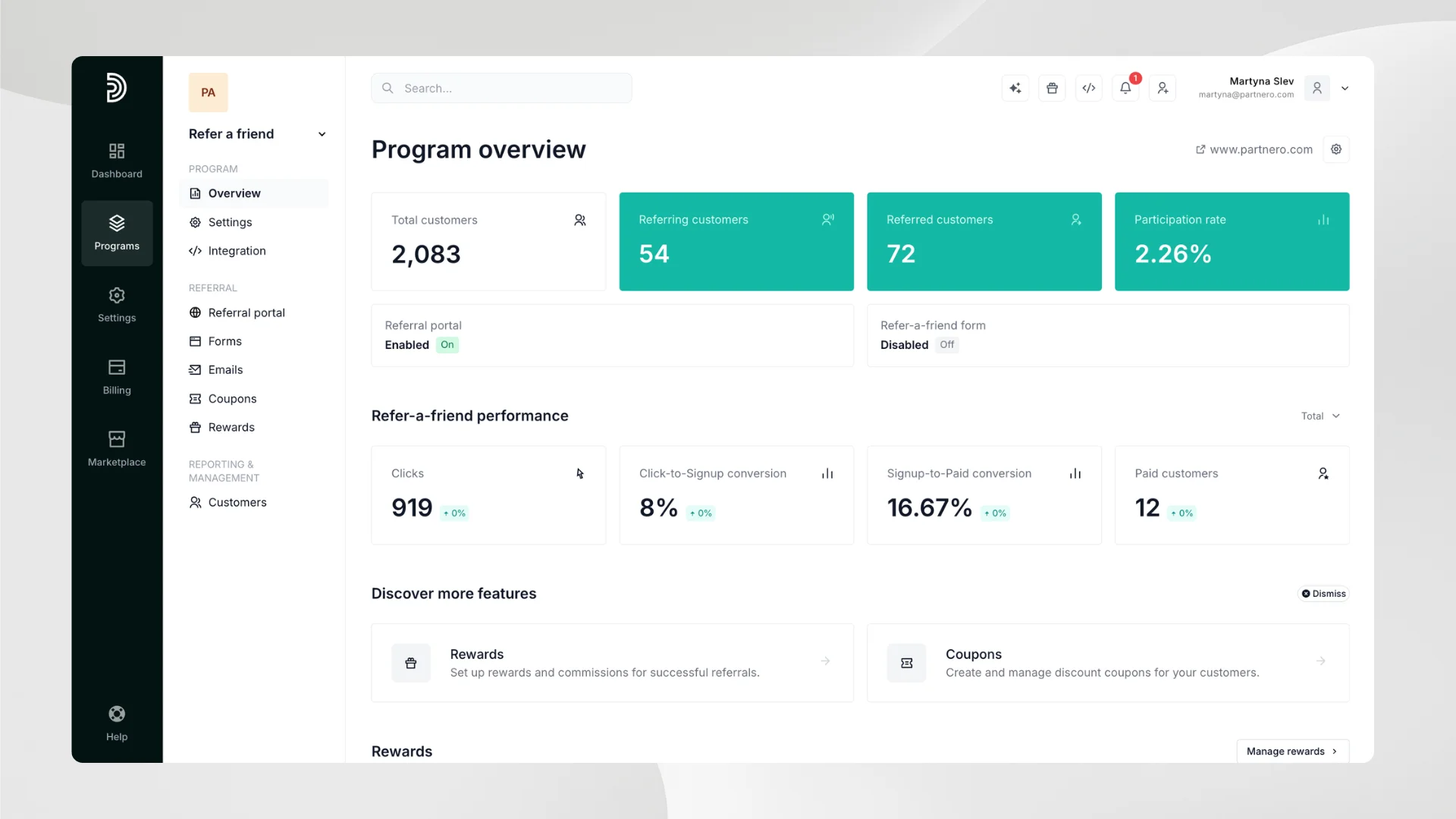 Partnero referral program software