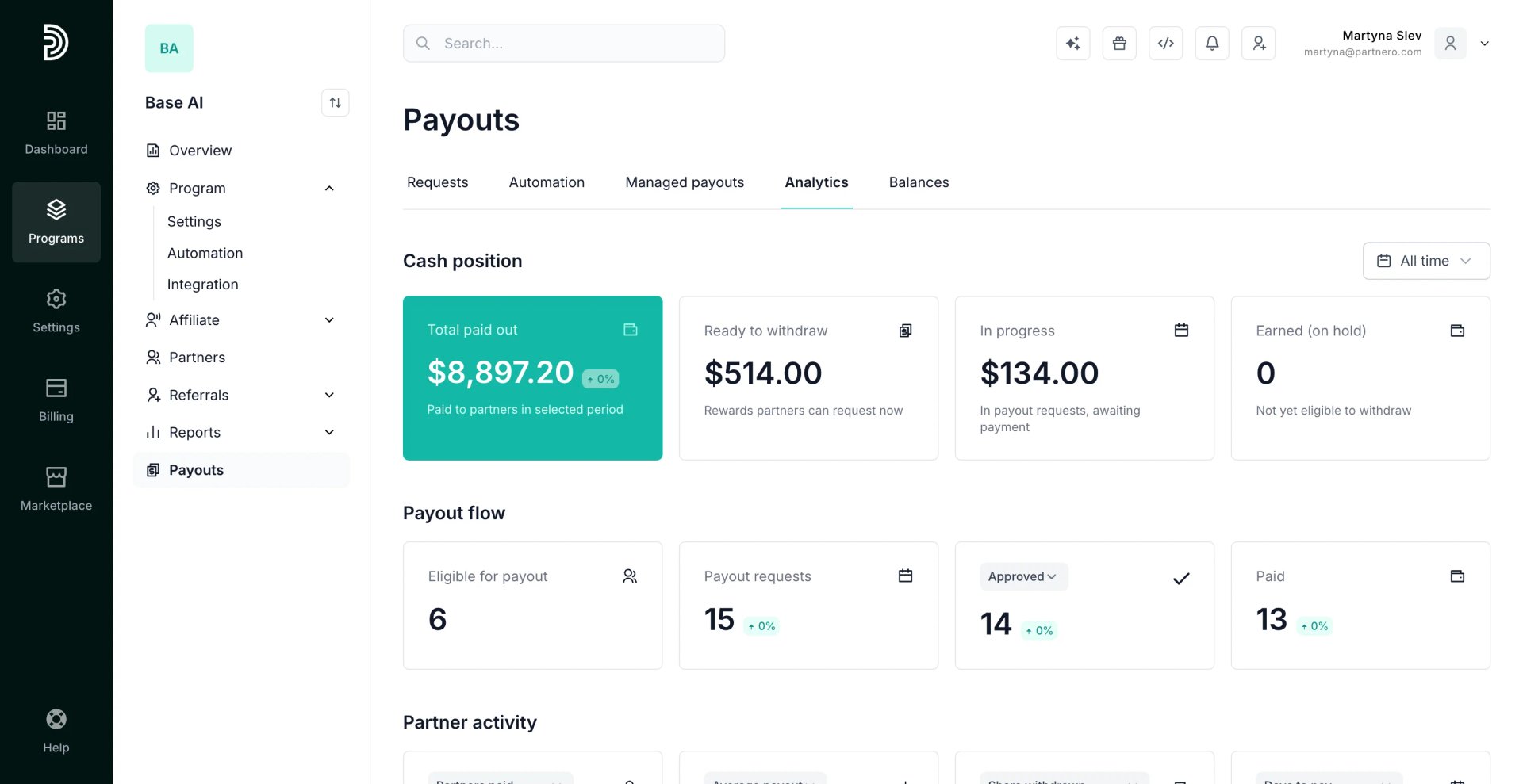 Bulk affiliate payouts via PayPal and Wise in Partnero