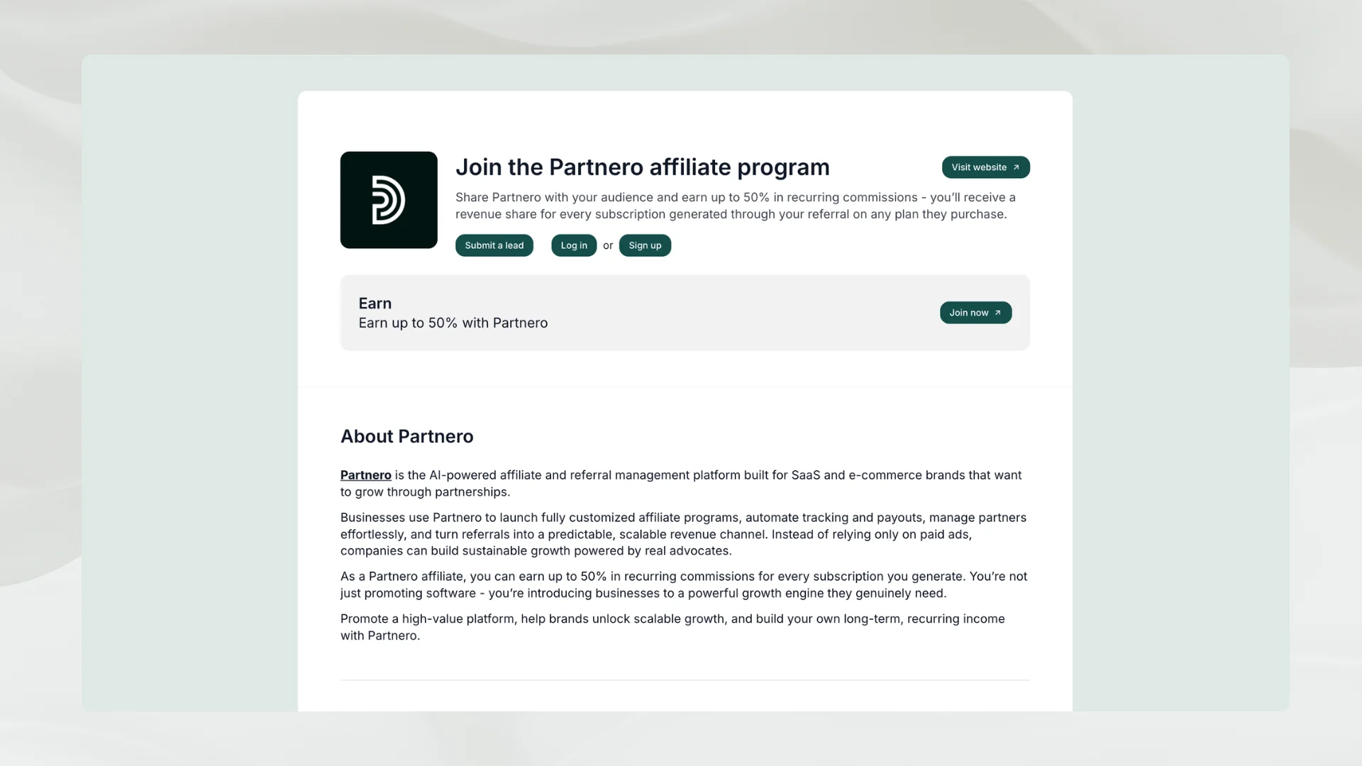 promoting affiliate program with program page